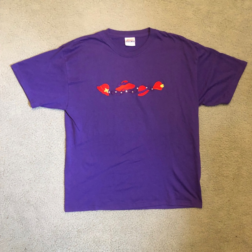 Vtg Red Hat Society Purple T Shirt Hanes‎ Heavyweight Mens Large Embroidered